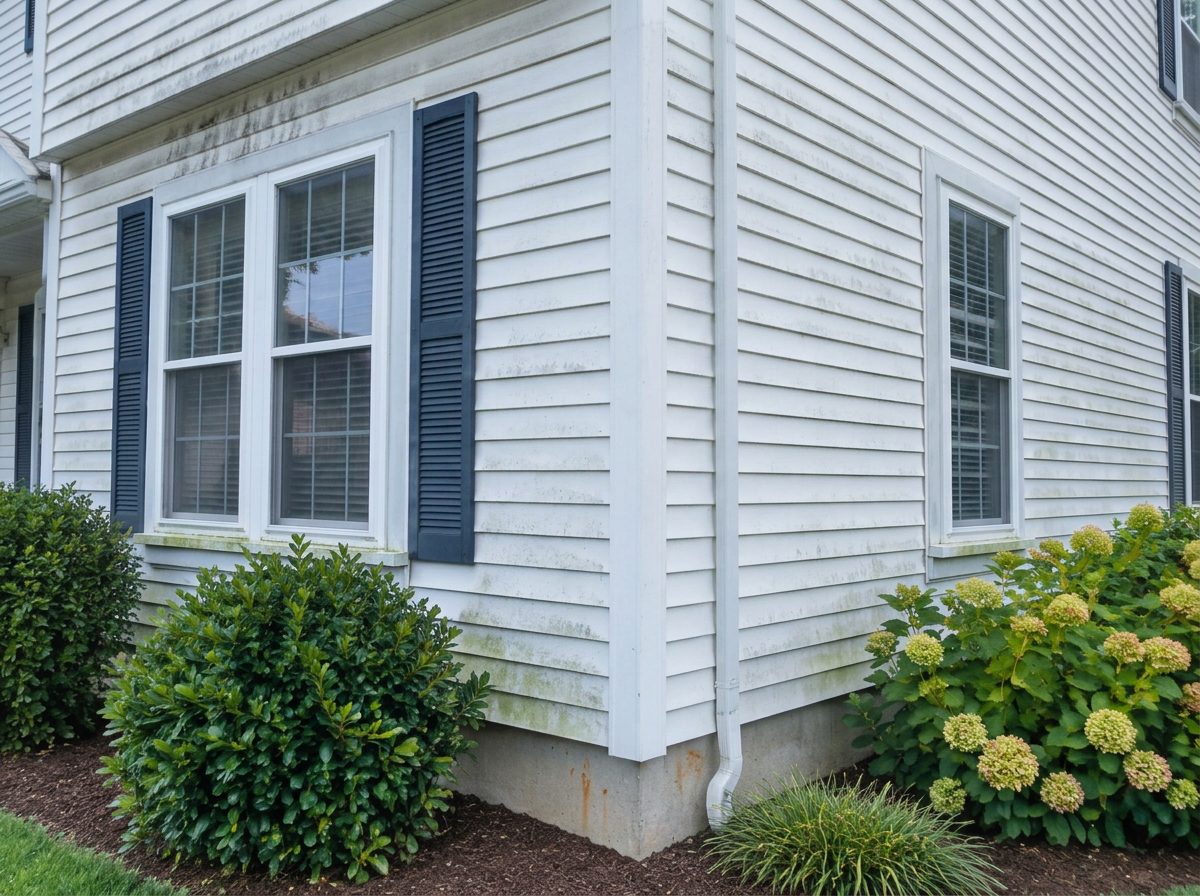 Vinyl-sided home — before cleaning