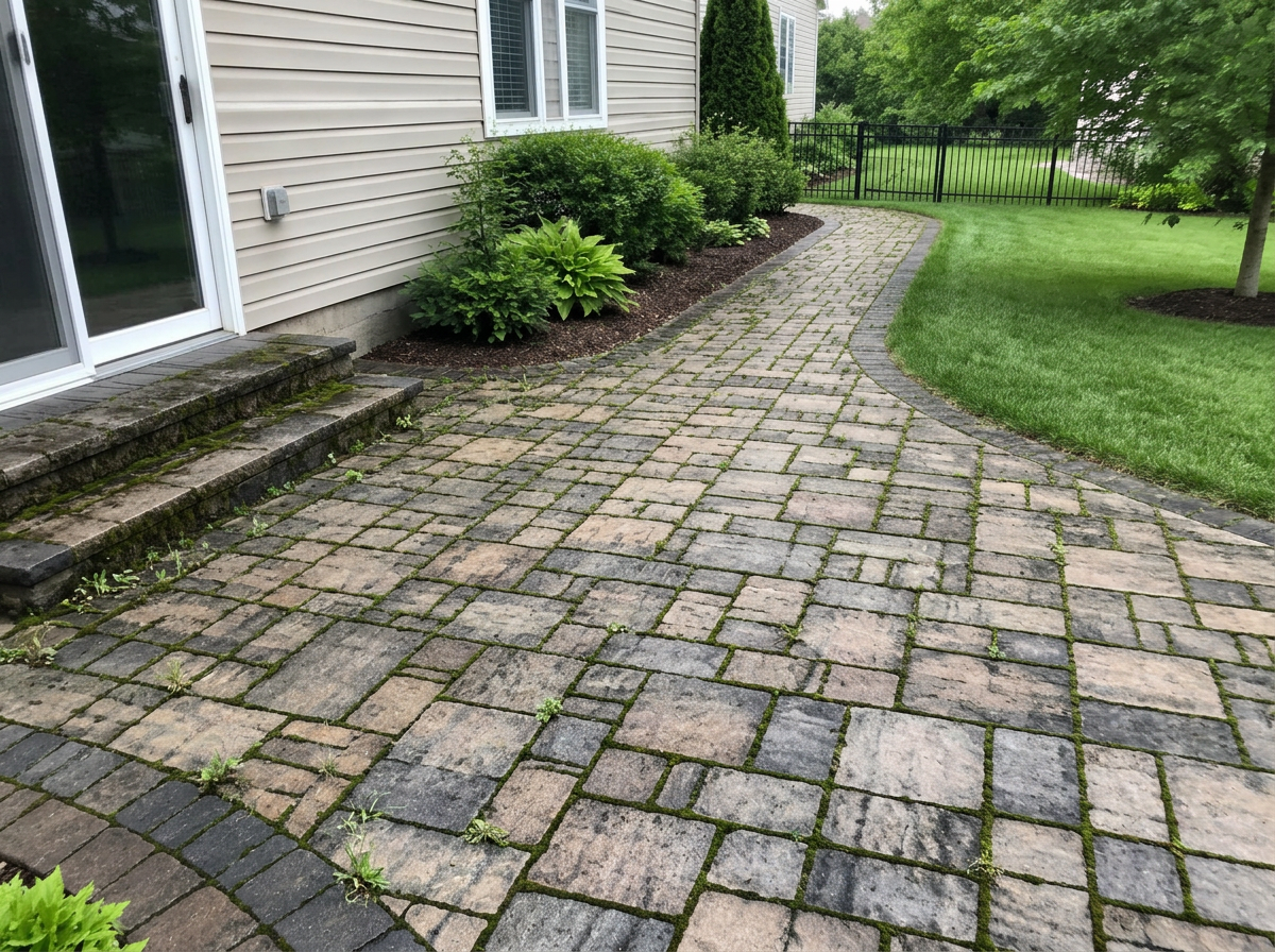 Paver patio and walkway — before cleaning